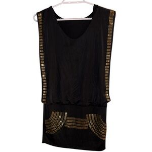 Y2K boho chic Black Dress with Gold Stud Detailing